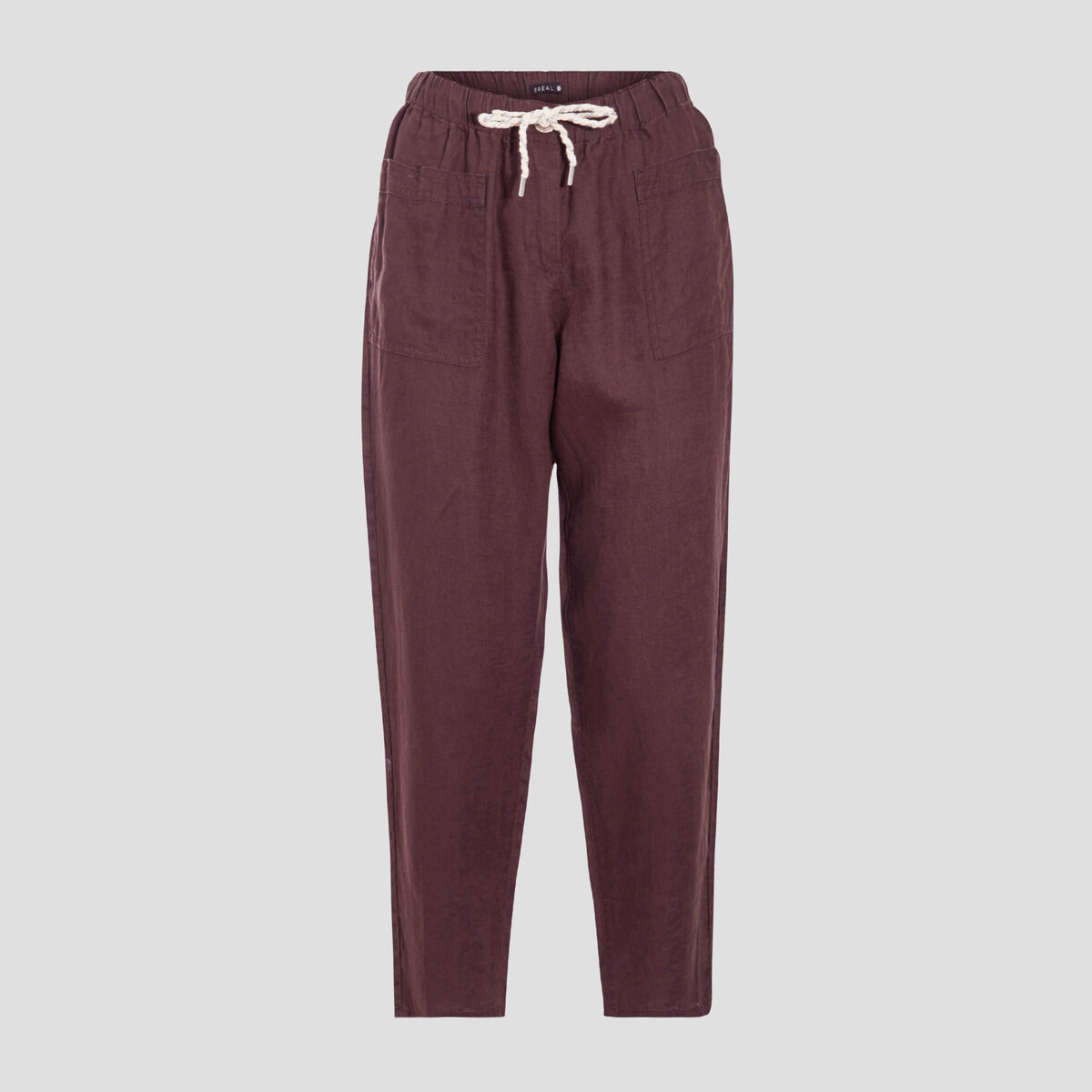 Pantalon battle en lin marron fonc&eacute; femme