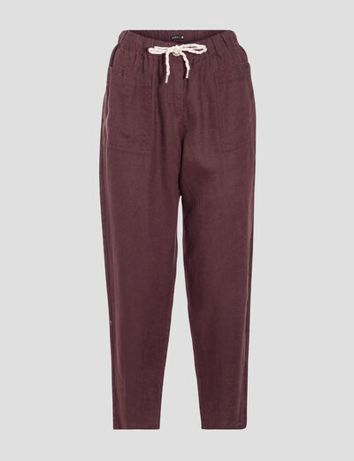 Pantalon battle en lin marron foncé femme