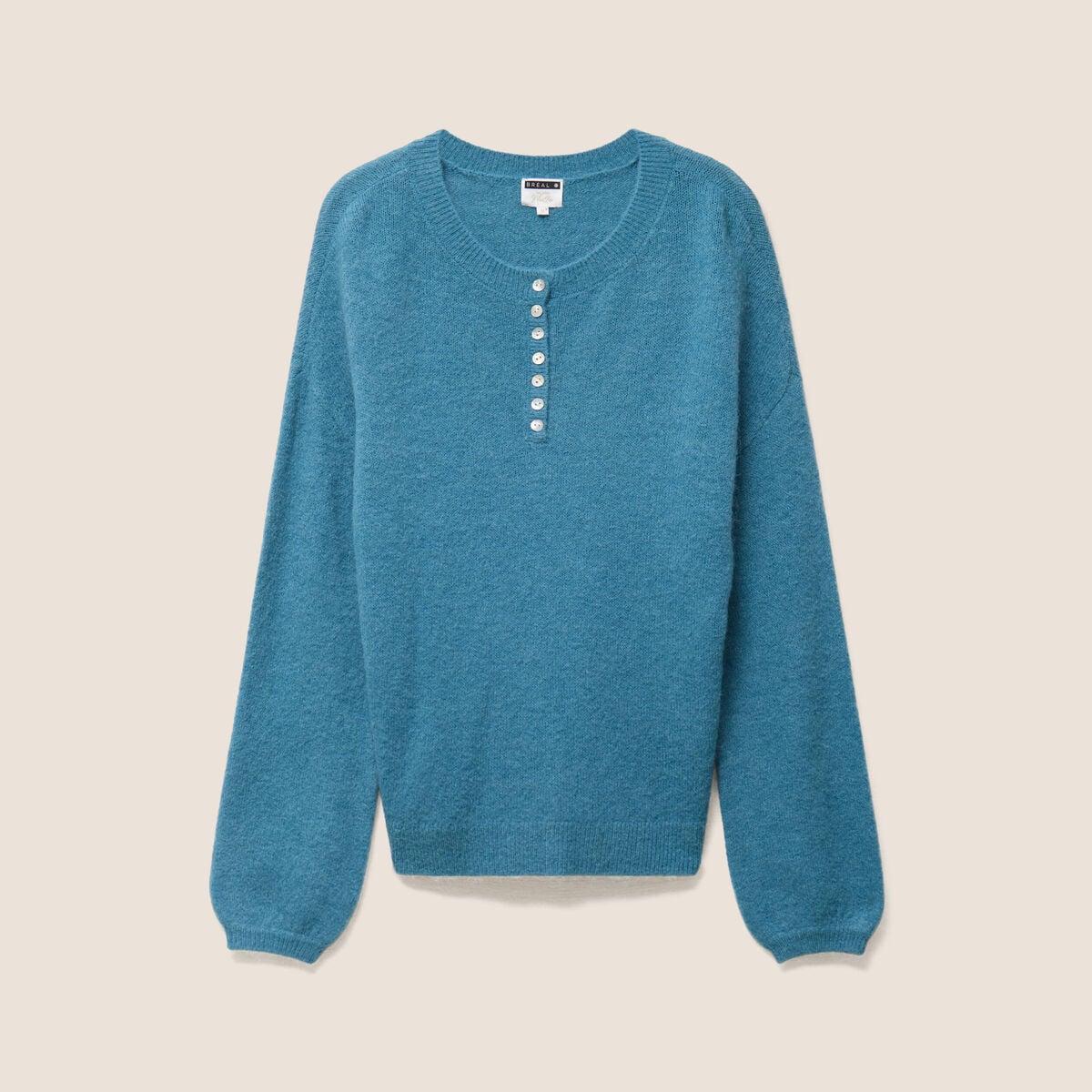 Pull col tunisien bleu p&eacute;trole femme