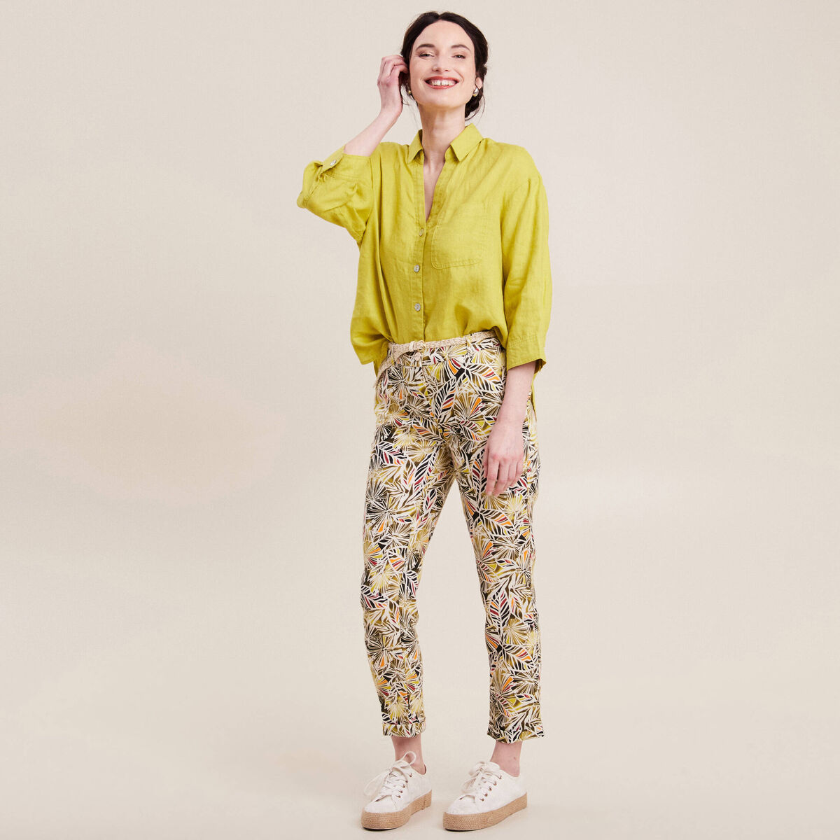 Chemise manches 3/4 vert anis femme