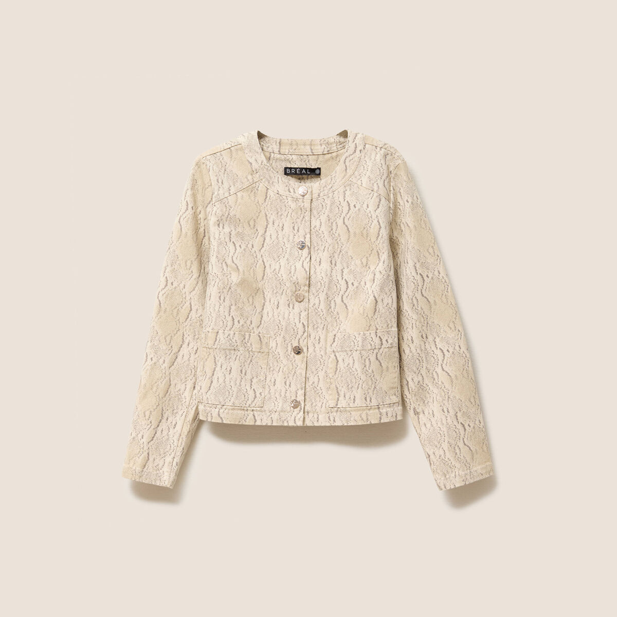 veste sans col beige femme