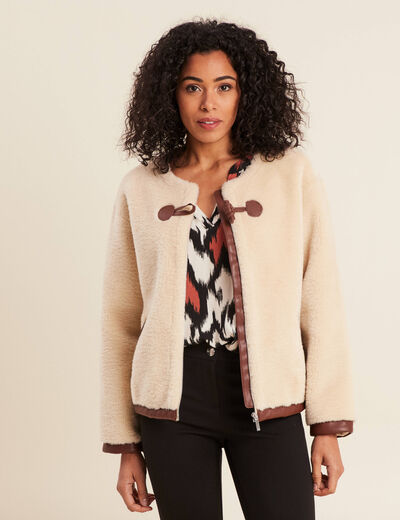 Manteau fausse fourrure ecru femme