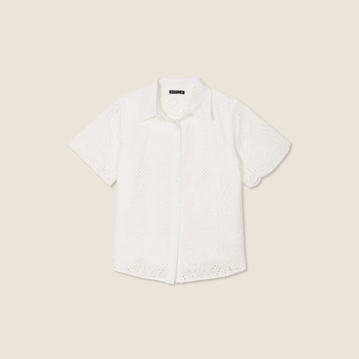 Chemise manches courtes brod&eacute;e ecru femme