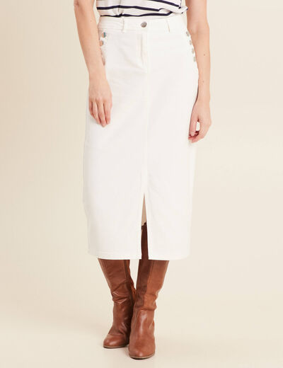 Jupe longue droite en jean blanc femme