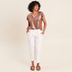 T-shirt col V manches courtes marron femme