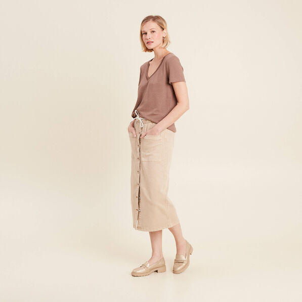 T-shirt manches courtes col en V marron cognac femme