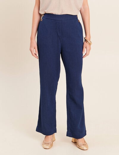 Pantalon large 7/8&egrave;me taille haute bleu roi femme