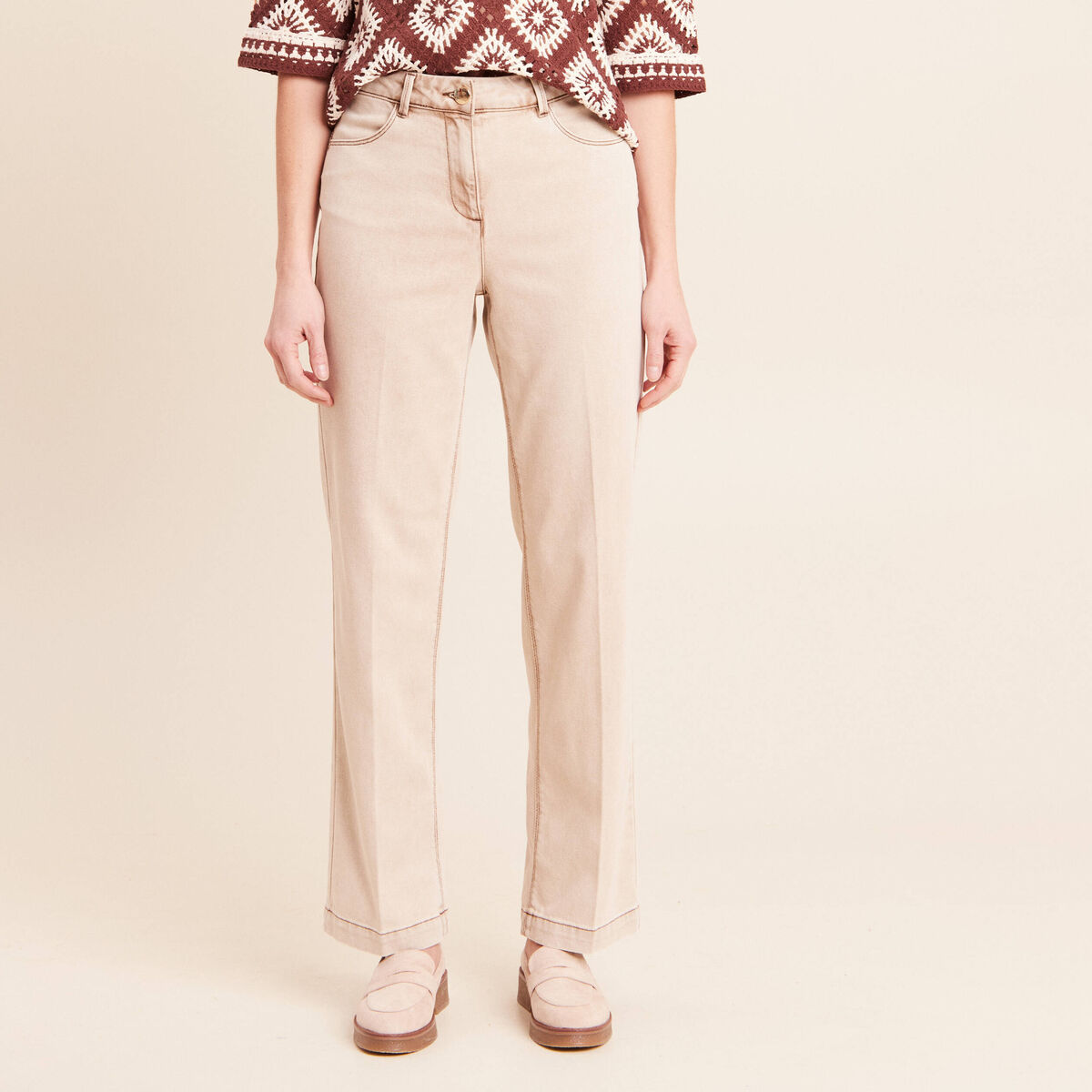 Jean coupe droite taille standard denim beige femme