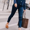 Jean coupe ajust&eacute;e effet bi-mati&egrave;re denim brut femme