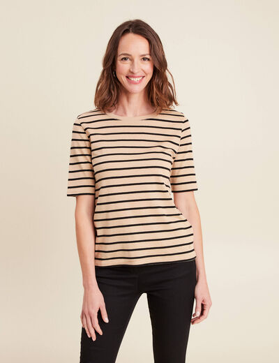 T-shirt col rond marron clair femme