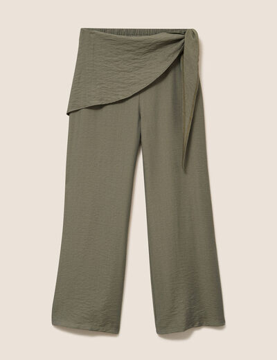 Pantalon ajust&eacute; taille haute vert kaki femme