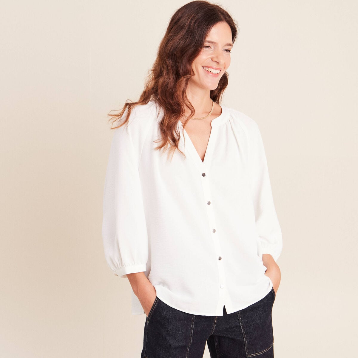 Chemise manches 3/4 ecru femme