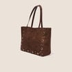 Sac cabas aspect daim doubl&eacute; marron fonc&eacute; femme