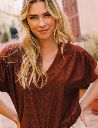 T-shirt manches courtes marron foncé femme