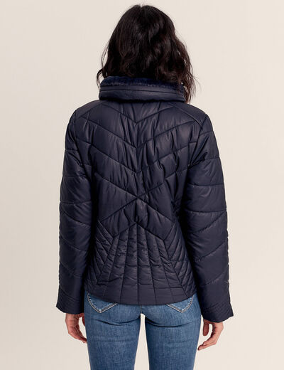 Doudoune déperlante droite zippée bleu foncé femme