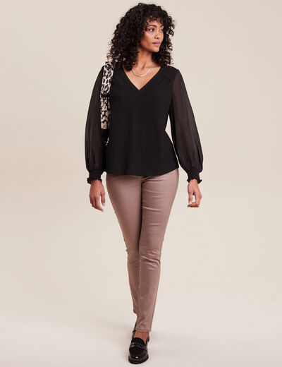 Blouse bi-matière noir femme