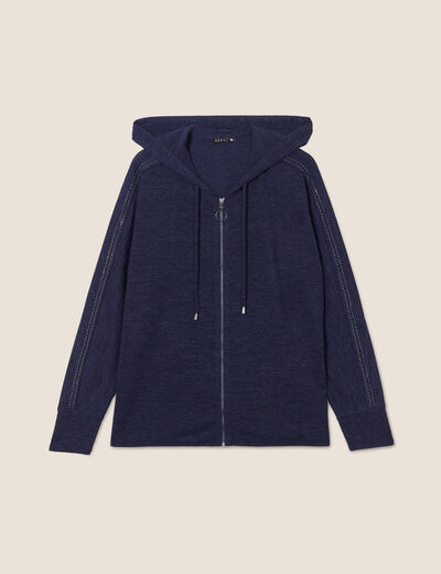 Gilet manches longues capuche bleu marine femme
