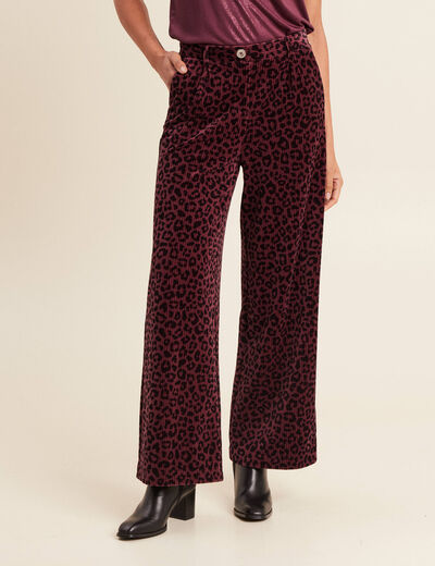 Pantalon large velours marron foncé femme