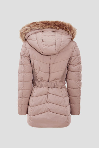 Doudoune cintrée à capuche marron clair femme