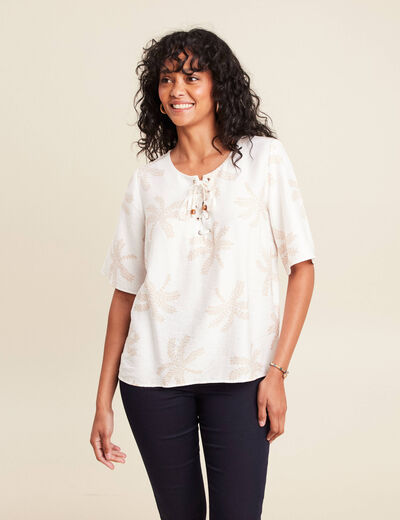 Blouse crêpe manches courtes beige femme