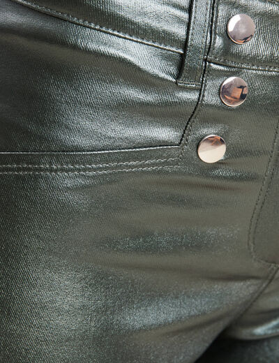 Pantalon ajusté enduit à pont vert foncé femme