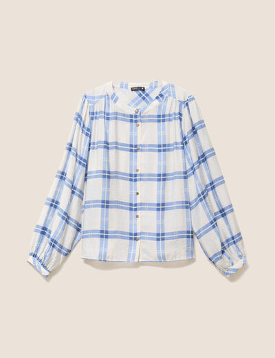 Chemise ample col rond manches longues bleu femme