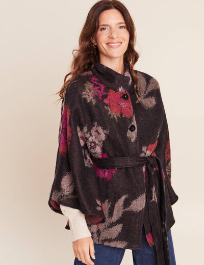Poncho ceintur&eacute; jacquard multicolore femme