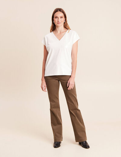 T-shirt col V manches courtes ecru femme