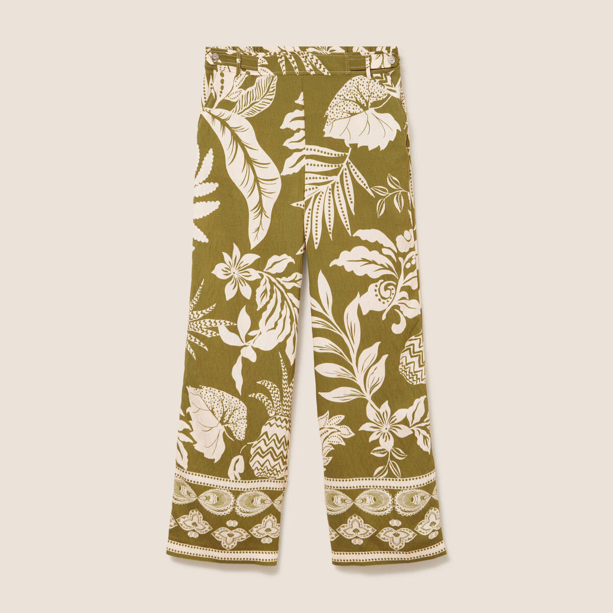 Pantalon large 7/8&egrave;me taille haute vert kaki femme