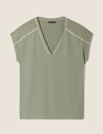 T-shirt manches courtes vert kaki femme