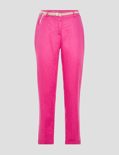 Pantalon chino taille basculée rose fushia femme