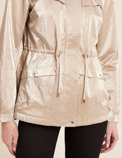 Parka courte métallisée beige femme