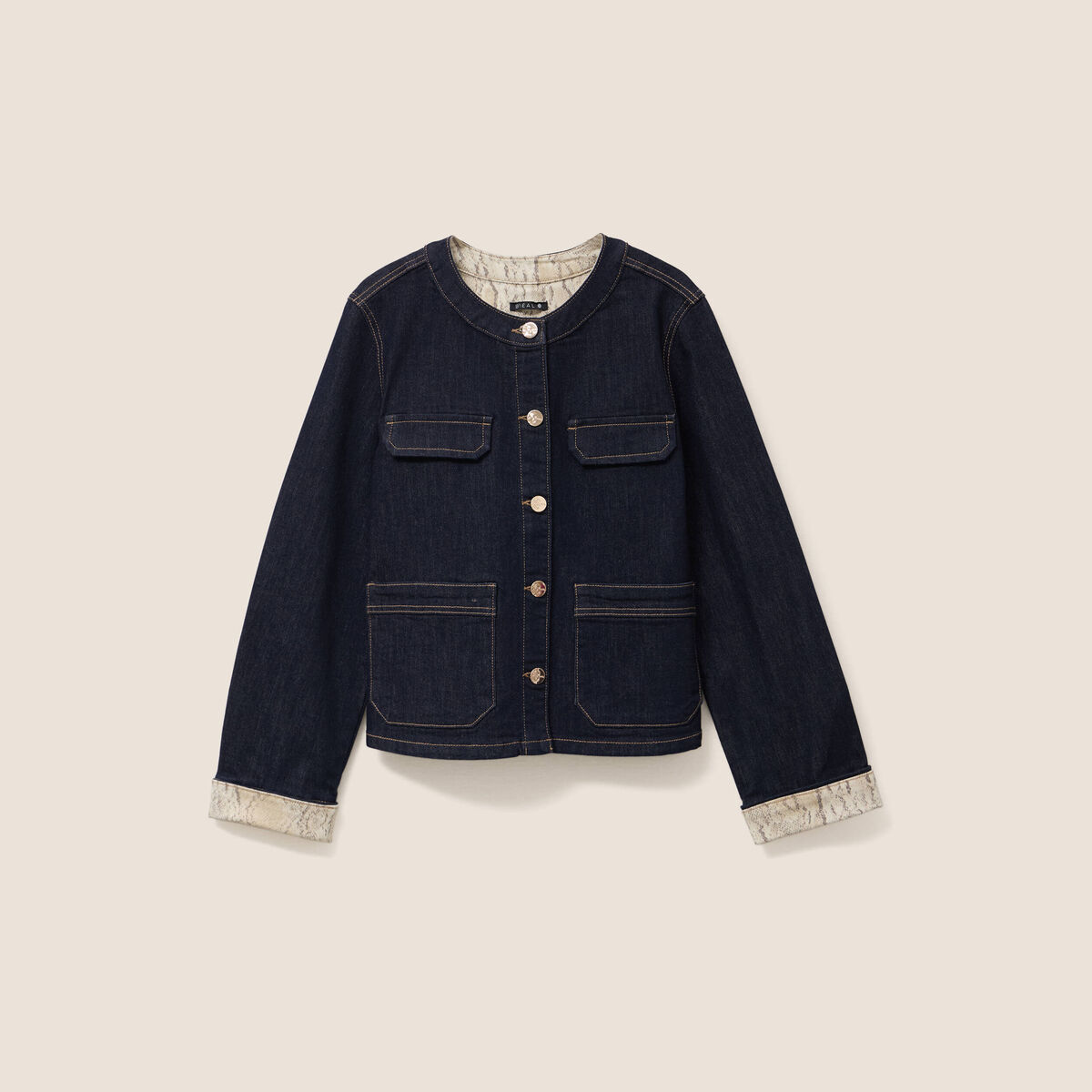 Veste sans col denim brut femme