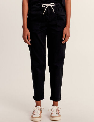 Pantalon coupe droite à coulisse vert foncé femme