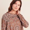 Pull col rond manches longues strass marron femme