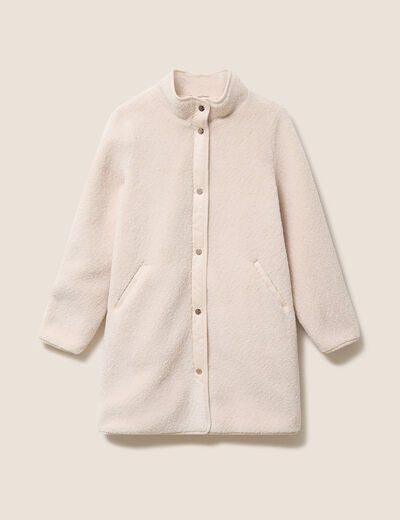 Manteau bouclette doubl&eacute; manches longues ivoire femme