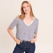 T-shirt droit broderie manches courtes bleu femme