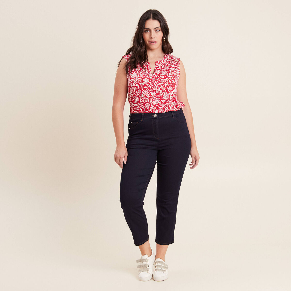 Jean droit taille haute 7/8ème denim brut femme
