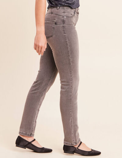 Jean coupe ajust&eacute;e long gris femme