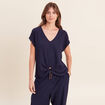 T-shirt bas resserr&eacute; manches courtes bleu marine femme