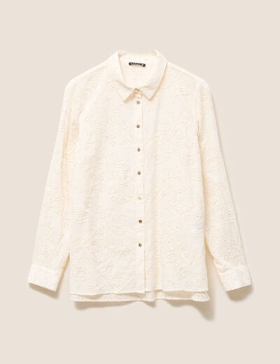 Chemise droite manches longues ecru femme