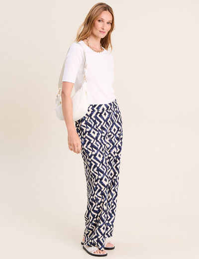 Pantalon large taille haute bleu femme