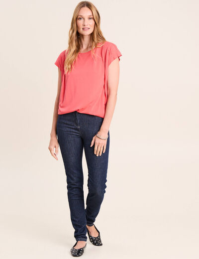 T-shirt droit col rond manches courtes rouge femme