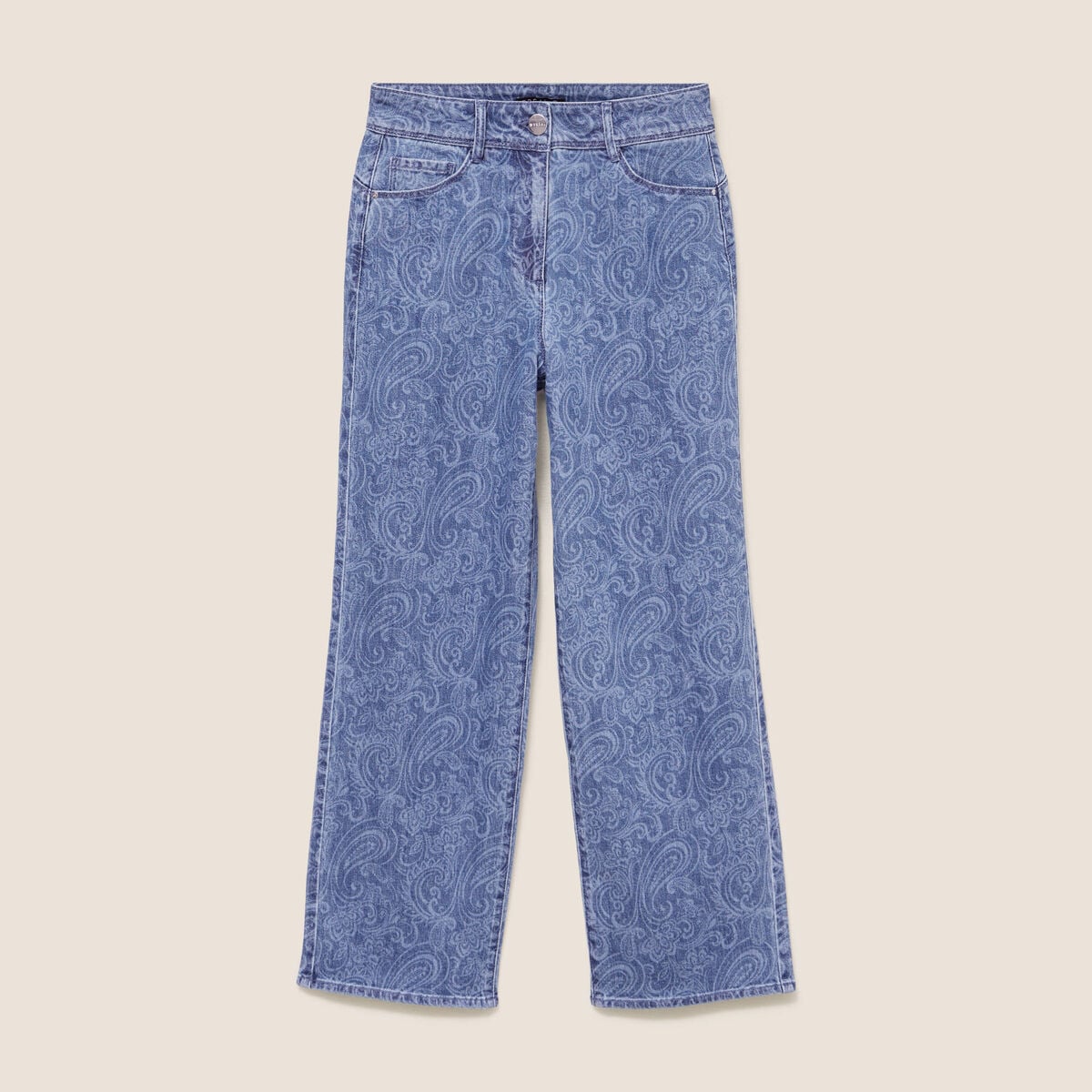 Jean droit 7/8&egrave;me taille bascul&eacute;e denim stone femme