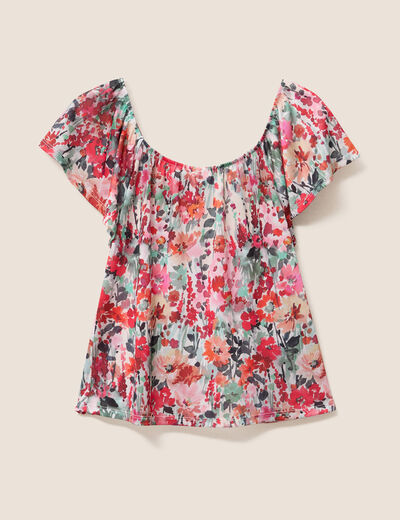 Blouse droite col rond manches courtes multicolore femme