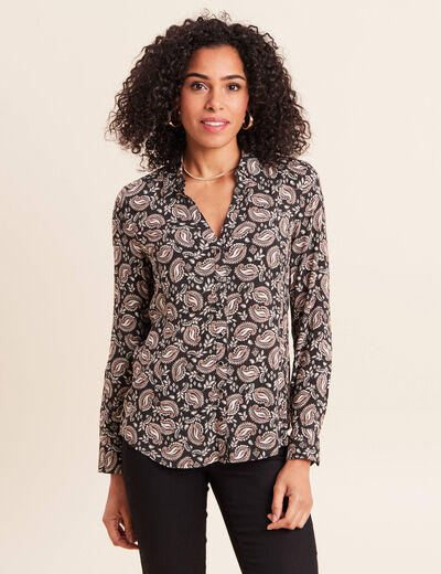 Chemise cintr&eacute;e manches longues fluide noir femme