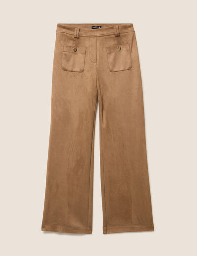 Pantalon aspect daim marron femme