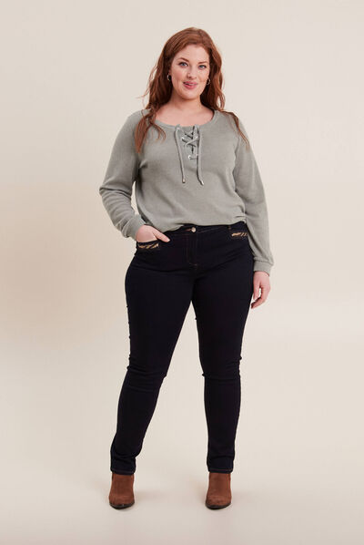 Jean ajusté avec sequins denim brut femme