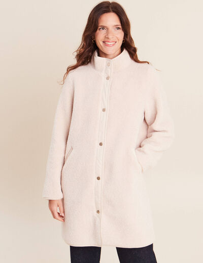 Manteau bouclette doubl&eacute; manches longues ivoire femme
