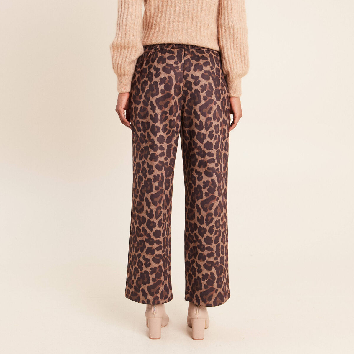 Pantalon droit 7/8&egrave;me taille haute daim marron femme